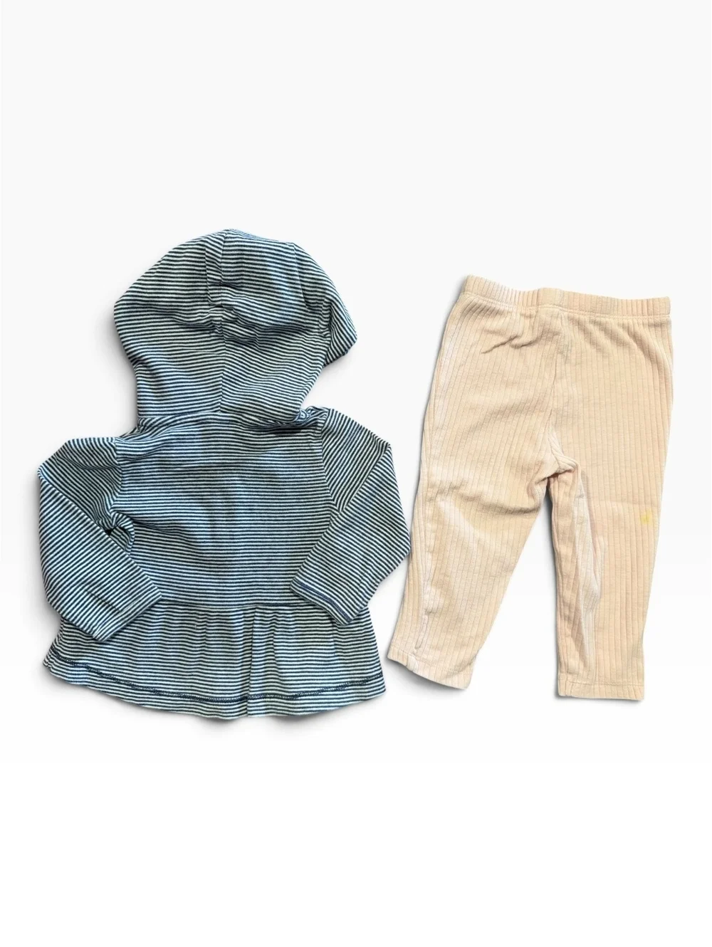 Carter's 2-Piece Set, Size 9 Months, Striped Hooded Button-Up & Light Pink Pants